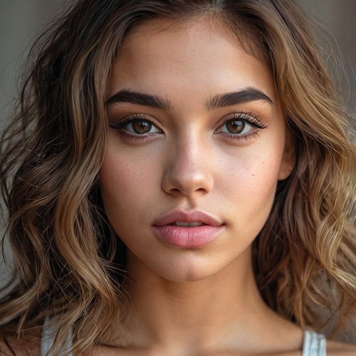 Young Latina woman with brown hair and brown eyes and a beautiful face