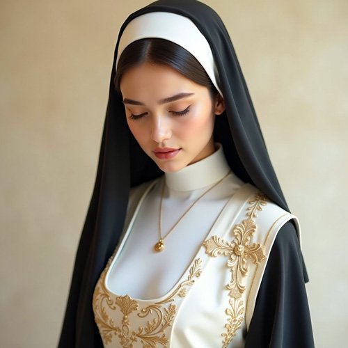 Cute nun with black and white robe and pretty face