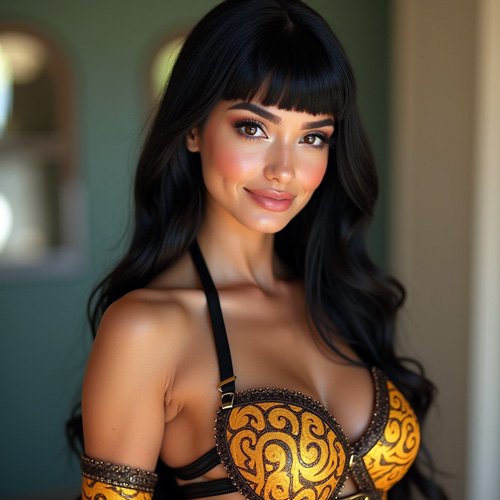Sexy Model mit schwarzen Haaren und verführerischem Outfit