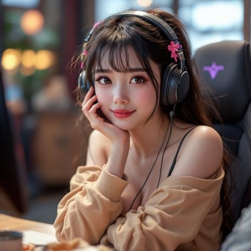 Sexy asiatisches Gamer Girl mit Headset